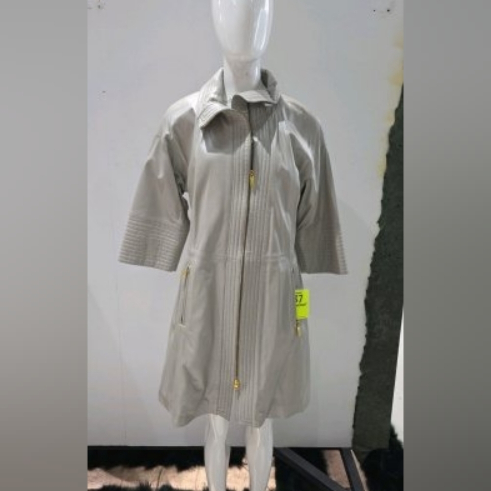 Ottimo Leather Light Gray Trench Coat with Gold Details